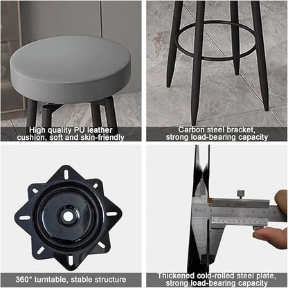 Set of 2 s, PU Leather Backless Chairs with Black Metal Legs, Chairs for Kitchen Island, Dining Room, Living Room, Restaurant,Grey-Sitting Height 75cm