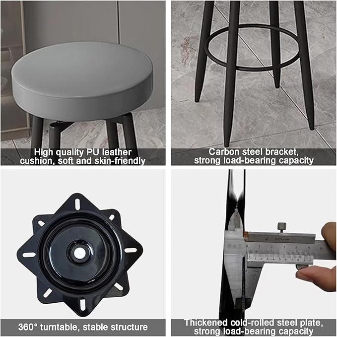 Set of 2 s, PU Leather Backless Chairs with Black Metal Legs, Chairs for Kitchen Island, Dining Room, Living Room, Restaurant,Grey-Sitting Height 65cm