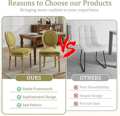 Linen Wooden Dining Chair Set of 2, Upholstered Farmhouse Dining Chair with Solid Wood Frame, Kitchen & Dining Room Chairs for Living Room, Restaurant, Bedroom (Green-Padded, Set of 2)