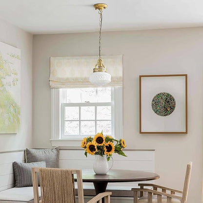 KCO Lighting Vintage Milk Glass Hanging Pendant Light Brass Gold Pendant Light Kitchen Island Mid Century Modern Frosted Globe Chandelier Ceiling Light for Dining Room Living Room