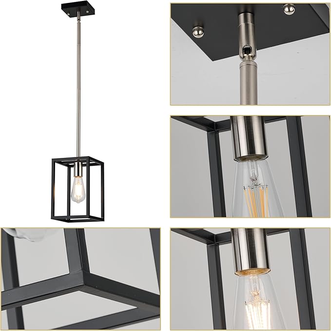 Single 1 Light Black and Brushed Nickel Modern Industrial Pendant Lighting Fixture Hanging Ceiling Light for Dining Room Living Room