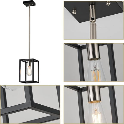 Single 1 Light Black and Brushed Nickel Modern Industrial Pendant Lighting Fixture Hanging Ceiling Light for Dining Room Living Room