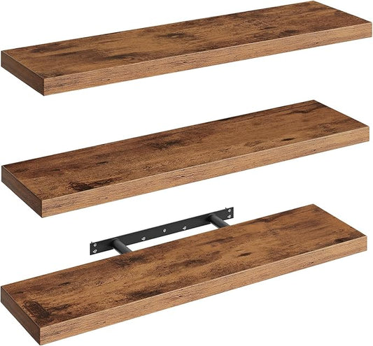 RALGEND Floating Shelves for Wall, 1.5" Thick Wall Shelf Set of 3 with Invisible Brackets, L31.5 x W7.9 Hanging Shelves Farmhouse Home Decor for Bathroom, Living Room, Bedroom, Rustic Brown 8301BJP3BF