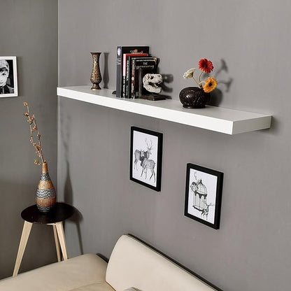 WELLAND Mission Floating Shelf, Wall Mount Shelving, Wood Modern Display Shelves, Bookshelves,for Living Room Kitchen, Approx 60-inch Length by 2-inch High, White