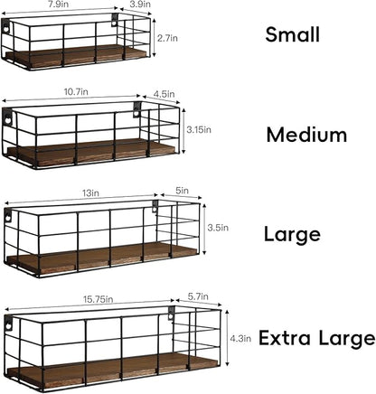 Fixwal Wall Shelves, 4 Sets of Hanging Floating Shelves, Wall Mounted Shelves for Storage, Hanging Storage Shelf for Bathroom, Living Room, Bedroom, Kitchen (Paulownia)
