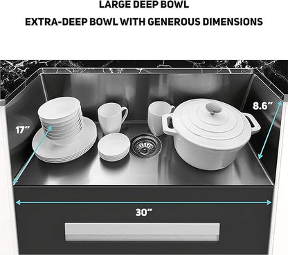 YSSOA 32-Inch Undermount Workstation Kitchen Sink, 20 Gauge Single Bowl Stainless Steel with 5 Accessories (Sink + Cutting Board+Bottom Grid + Drain+Dish drying rack), Silver