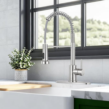 Kitchen Faucet with Pull Down Sprayer 1 Handle Pull Out Spring Sink Faucets 1 Hole Or 3 Hole Stainless Steel (Brush Nickel)