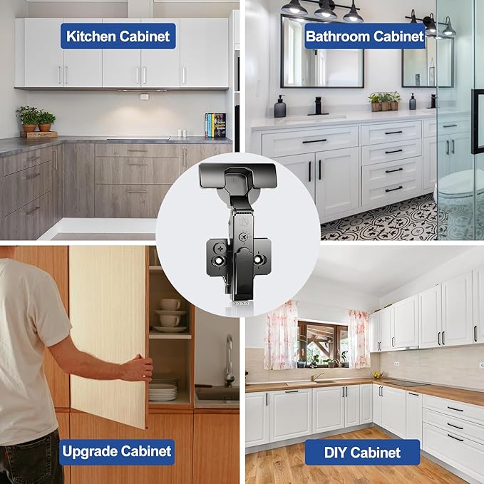 8 Pack Soft Close Cabinet Hinges for Kitchen Frameless Full Overlay Cabinets Self-Closing Concealed Hinge 110° 4D Adjustment Speed Control Ideal for Upgrading Cabinet Doors and Drawers