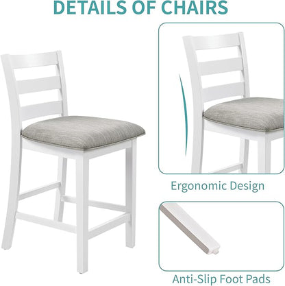 Bar Table Set with Charging Station & 3-Tier Storage, Space-Saving Dining Table Set for 2 with Upholstered Chairs, Small Kitchen Island for Apartment (36 Inch+White)