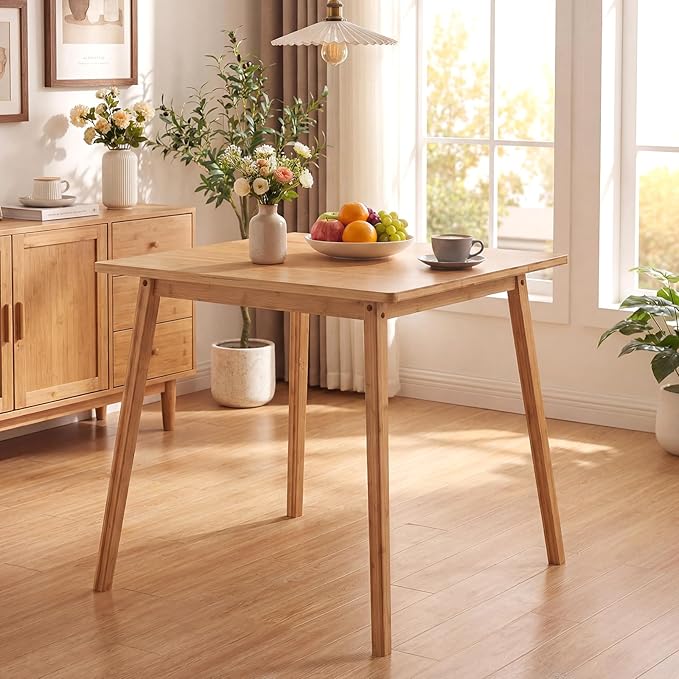Giantex 27.5-Inches Bamboo Dining Table for 2-4, Square Dinner Tables with Non-Slip Foot Pads, Farmhouse Small Kitchen Table for Dining Room, Living Room, Dinette, Apartment (Square)