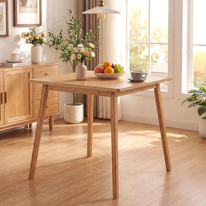 Giantex 27.5-Inches Bamboo Dining Table for 2-4, Square Dinner Tables with Non-Slip Foot Pads, Farmhouse Small Kitchen Table for Dining Room, Living Room, Dinette, Apartment (Square)
