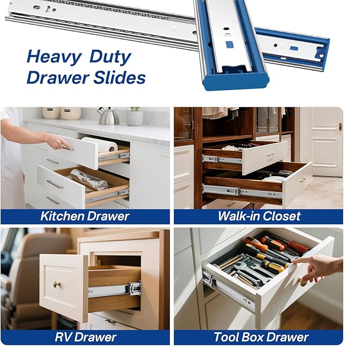 Soft Close Ball Bearing Drawer Slides 12 Inch, 1 Pair 3-Section Full Extension Drawer Glides Heavy Duty Steel Side Mount Rails for Kitchen Cabinet，Tool Chest，Office Furniture，100 LBS