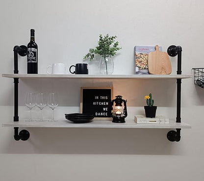 HDDFER Floating Shelves for Wall Bookshelf Industrial Pipe Shelving Shelves Natural Wood Planks 48 inch Rustic Wall Shelves Hanging Bookshelves Farmhouse Kitchen Shelving