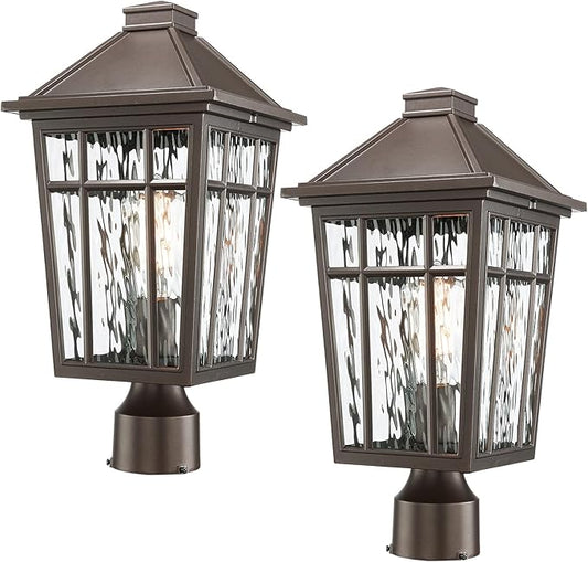 Darkaway 2pcs Large Outdoor Post Lights Lamp Post Light Fixture, 17inch Waterproof Aluminum Housing with Water Ripple Glass for Garden Patio Pathway