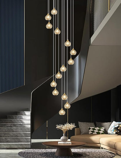 Weesalife Crystal Chandeliers for Staircases, 14-Light Gold Modern Chandeliers for High Ceilings，Crystal Pendant Light Fixture for Living Room Kitchen Island Foyer Hallway Bar