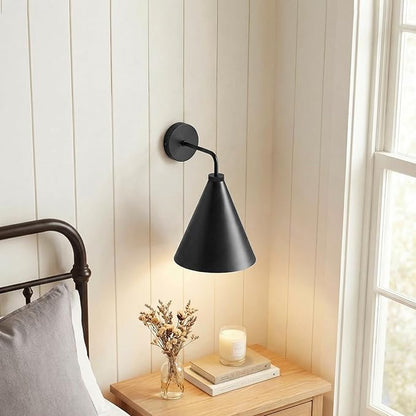 Vintage Modern Metal Conical Wall Sconce - Retro Black Wall Lamp, Decorative Inspired Cone Wall Mount Lighting Fixture for Bedroom, Living Room, Hallway(9.8“L x 9.8" W x 12.5" H Black)