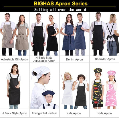 BIGHAS Adjustable Bib Apron with Long Ties for Women Men 18 Colors Chef Kitchen Cooking