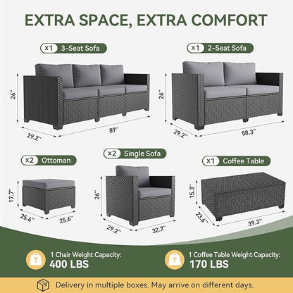 Aoxun 10 Piece Outdoor Patio Furniture Set 9 Seats, Outdoor Sectional with Thick Waterproof Cushions, Patio Conversation Sets for Garden,Backyard, Porch, Balcony, Deck, Black & Gray