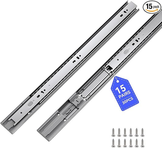 LONTAN 15 Pairs 22 Inch Soft Close Drawer Slides Heavy Duty Dresser Drawer Glides Metal Ball Bearing Full Extension Kitchen Cabinet Rails 100 LB Capacity