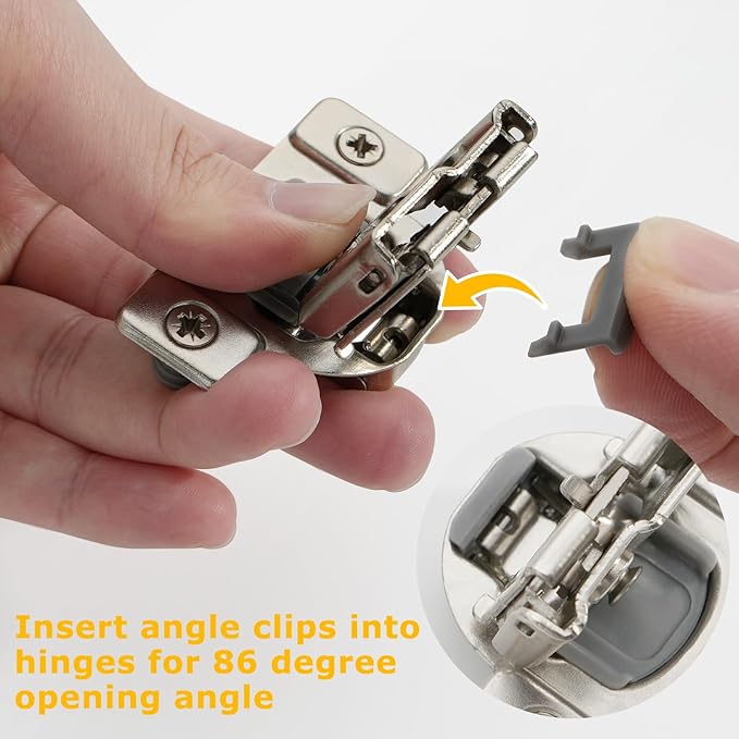 Furniware 30 Pack Cabinet Door Angle Restriction, 86 Degree Angle Restriction Hinge Clip for Soft Close Cabinet Hinges, Hinge Opening Angle Restrictor Clip, Nylon