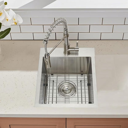 15 Drop In Bar Sink, 16 Guage Stainless Steel 13x15x9 Wet Bar Prep RV Outdoor Small Kitchen Sink Topmount Single Bowl with Drain