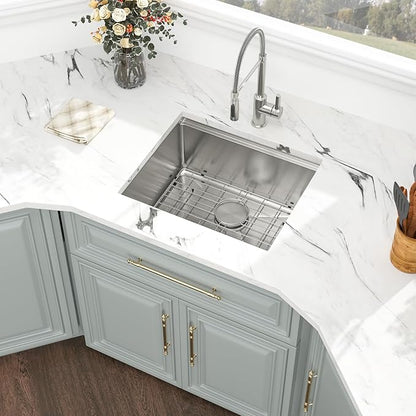 23 Inch Undermount Kitchen Sink - 23x19 Undermount Sink Ledge Workstation Stainless Steel 16 Gauge Single Bowl Handmade Round Corner Small Kitchen Sink with Cutting Board