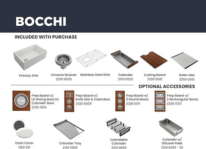 BOCCHI Contempo Workstation Apron Front Step Rim Fireclay 30 in. Single Bowl Kitchen Sink with Accessories in Black