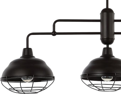 JONATHAN Y 40.5" Oil Rubbed Bronze 3-Light Industrial Farmhouse LED Pendant Light Fixture for Kitchen Island, Dining Room, Adjustable Hanging Ceiling Lamp, Iron Cage Metal Shade (JYL1119A)