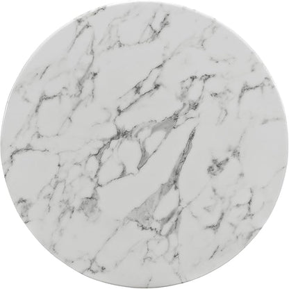 Modway Lippa Round 28" Mid-Century Modern Artificial Marble Dining Table in White