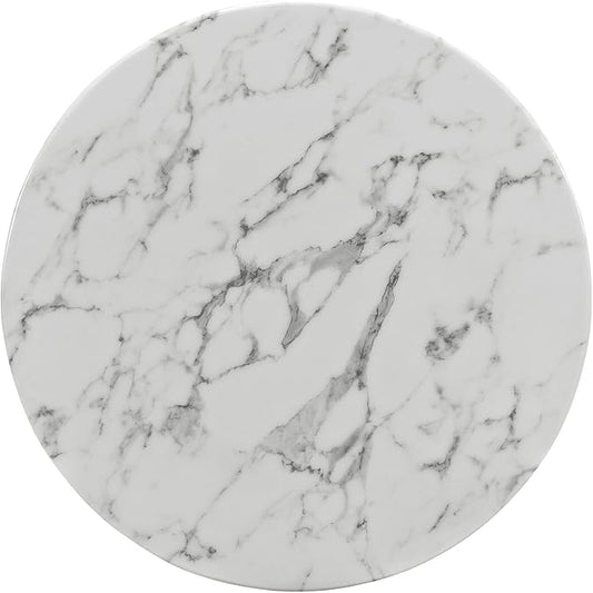Modway Lippa Round 28" Mid-Century Modern Artificial Marble Dining Table in White