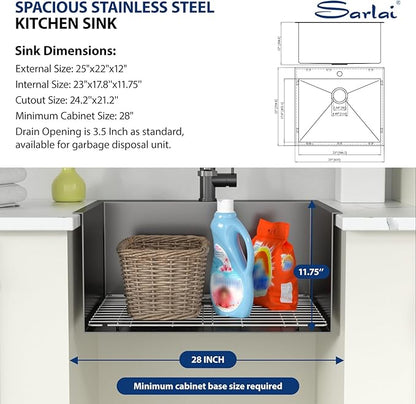 Sarlai Laundry Sink with Faucet Drop In 25"x22"x12" Deep Black Laundry Utility Kitchen Sink Drop-in Topmount Single Bowl Sink 16 Gauge Stainless Steel Gunmetal Black Kitchen Laundry Room Sinks