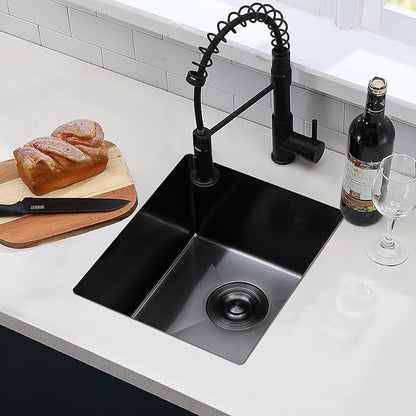 Hotis Black Undermount Bar Sink, 15 X 17 Inch Black Bar Sink, Rv Outdoor Stainless Steel Wet Bar Small Kitchen Sinks, Handmade Stainless Steel Single Bowl