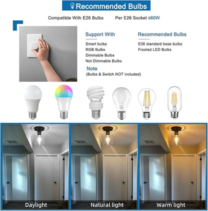 Black Semi Flush Mount Ceiling Light, 1-Light Ceiling Light Fixtures, Farmhouse Light Fixtures Ceiling Mount, Ceiling Lights with Glass Shade for Kitchen Hallway Foyer Entryway Bedroom(1 Pack)