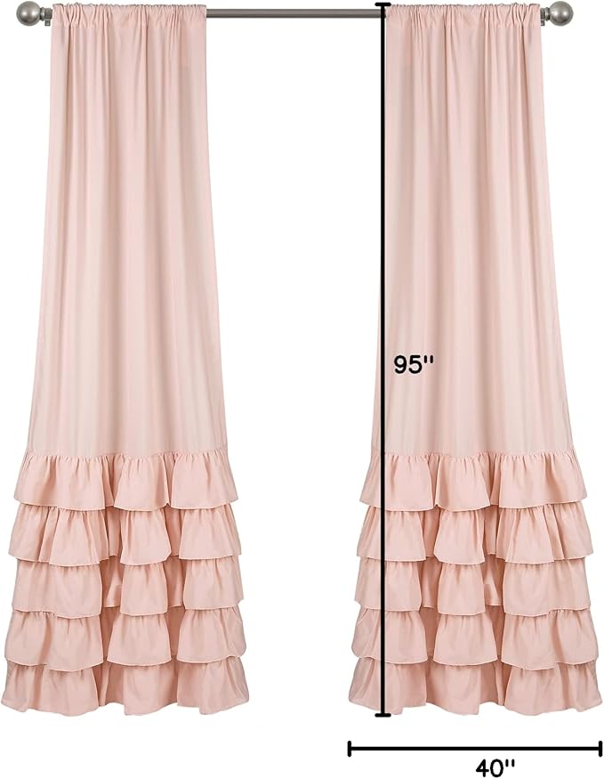 Lush Decor Allison Ruffle Light Filtering Window Curtain Panels Pair 40" W x 95" L Blush - Coquette Curtains for Bedroom - Drapes - Ruffle Curtains Kids