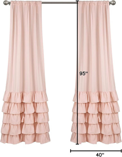 Lush Decor Allison Ruffle Light Filtering Window Curtain Panels Pair 40" W x 95" L Blush - Coquette Curtains for Bedroom - Drapes - Ruffle Curtains Kids