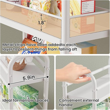 Asgolion Slim Storage Cart, 4-Tier Small Rolling Cart with Wheels, 5.9" Deep, Narrow Bathroom Shelf Trolley for Kitchen, Bathroom, Laundry Room, White Standard 4-Tier (5.9" W x 33.6" H)