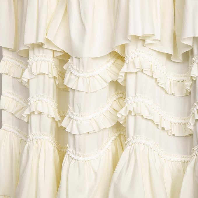 Lush Decor Kemmy Light Filtering Window Curtain Panel Single 52" W x 63" L Ivory - Drapes - Ruffled Curtains for Bedroom - Cream Curtains - Coquette Decor