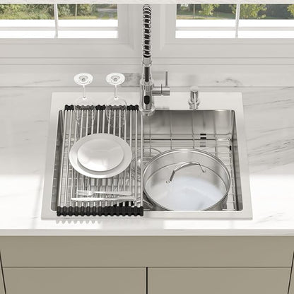 25 Inch Drop In Kitchen Sink - Beslend ADA 6 Inch Depth 25x22 Drop In Sinks Topmount Stainless Steel 16 Gauge Mobility Friendly Sink for Wheelchair Accessible & Accessible Design Kitchen