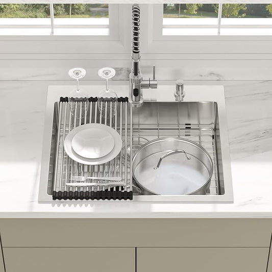 25 Inch Drop In Kitchen Sink - Beslend ADA 6 Inch Depth 25x22 Drop In Sinks Topmount Stainless Steel 16 Gauge Mobility Friendly Sink for Wheelchair Accessible & Accessible Design Kitchen