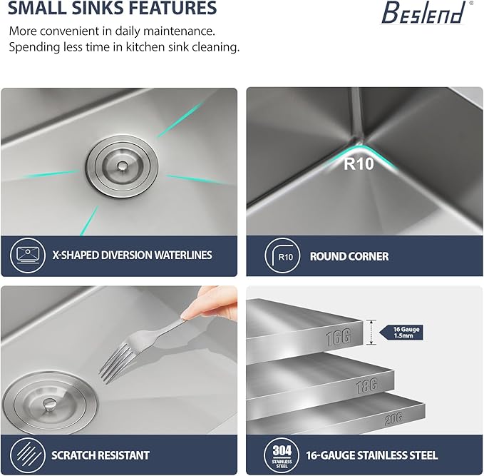 15 Outdoor Kitchen Sink - Beslend 15x15 Outdoor Sink Bar Sink RV Sinks Drop In, Topmount Stainless Steel Kitchen Sinks Wet Bar Sinks Workstation 16 Gauge Single Bowl Above Counter Indoor Outdoor