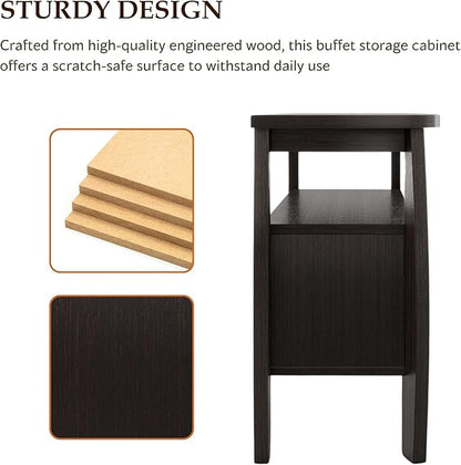 Furniture of America Clyton Modern Kitchen Buffet Storage Cabinet with Doors and Shelves, Wood Sideboard Table, Coffee Bars & 9 Grid Wine Rack, for Dining, Living Room, Dark Espresso
