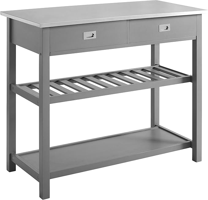 Crosley Furniture Chloe Stainless Steel Top Rolling Kitchen Island Storage Cart, Microwave Stand, Wine Rack, Gray