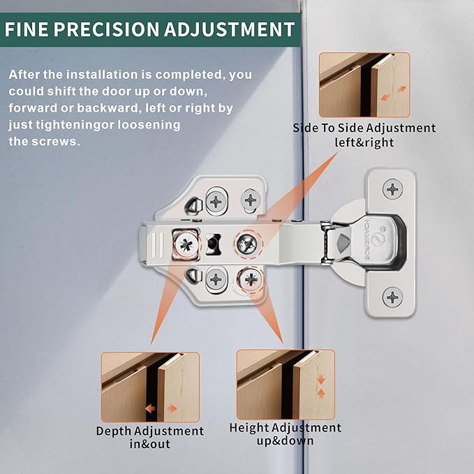 10 Pack Half Overlay Soft Close Cabinet Hinges 105° Frameless 3 Way Adjustable Soft Close Hinges for Cabinet Doors Kitchen Cabinet Door Hinges with Screws