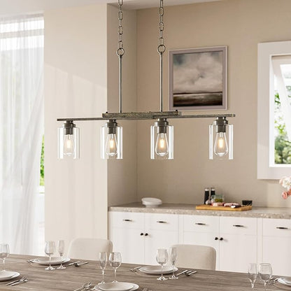 VONLUCE Kitchen Island Lighting, Dining Room Light Fixture Over Table with Glass Shade
