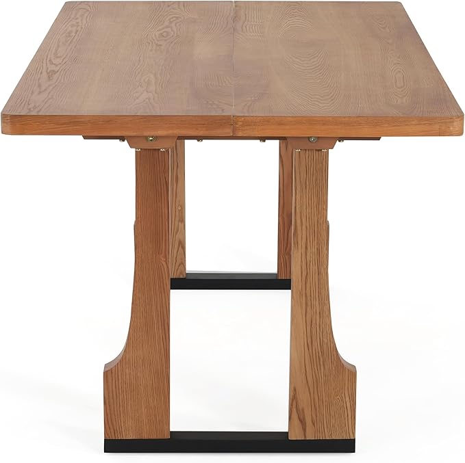 BROVAVE 63" Scratch-Resistant MDF Island Table, Rustic Dining Table with Farmhouse Pedestal, Mid Century Dining Table with Easy Cleaning for Kitchens & Apartments, Natural