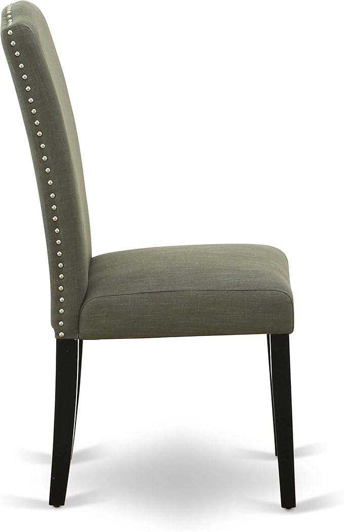 East West Furniture ENP1T20 Encinal Parson Dining Room Chairs - Nailhead Trim Dark Gotham Linen Fabric Padded Chairs, Set of 2, Black
