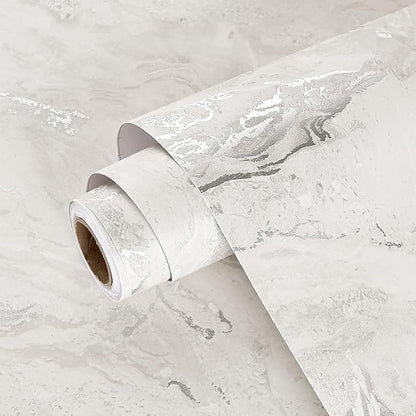Wallercity 24''x315'' Matte Beige/Silver Marble Peel and Stick Countertops Contact Paper Self Adhesive Removable Marble Wallpaper for Kitchen Backsplash Bathroom Counter Top Liner Vinyl Wallpapers