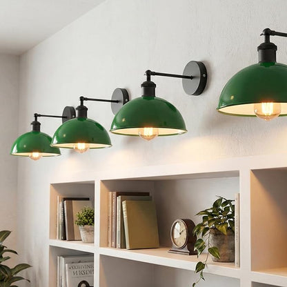 Dome Metal Wall Sconce, 180° Adjustable Industrial Wall Lamp for Bedside, Study, Kitchen, and Living Room Décor. (Green_)