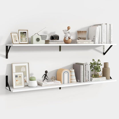 Axeman 48 Inch Floating Shelves | 8 Inch Deep White Wall Shelves Set of 2 | 47.3" W x 8" D Rustic White Wood Shelves for Bathroom Kitchen Living Room
