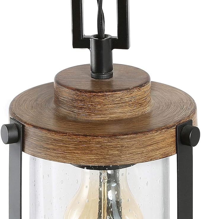 LOG BARN Pendant Lighting for Kitchen Island, Farmhouse Mini Chandelier in Faux Wood Metal with Bubbled Glass Shade, Rustic Ceiling Fixture Hanging for Dining Room, Hallway